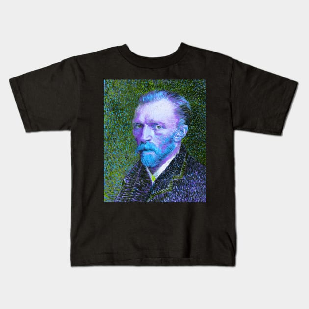 neon pop art vaporwave aesthetic van gogh self portrait Kids T-Shirt by opptop